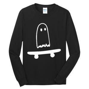 Ghost Skateboard Lazy Halloween Costume Funny Skateboarding Tall Long Sleeve T-Shirt