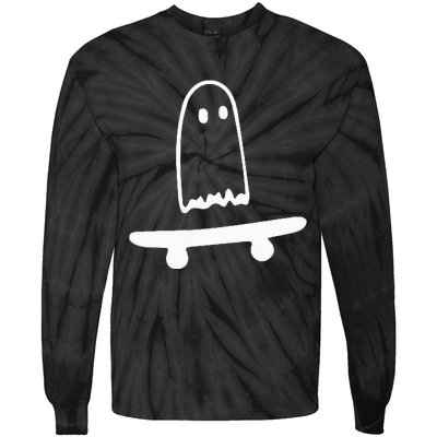 Ghost Skateboard Lazy Halloween Costume Funny Skateboarding Tie-Dye Long Sleeve Shirt