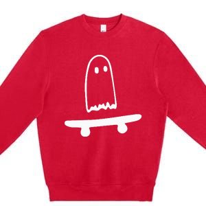 Ghost Skateboard Lazy Halloween Costume Funny Skateboarding Premium Crewneck Sweatshirt