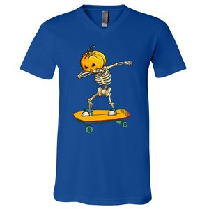 Ghost Skateboard Lazy Halloween Costume Funny Skateboarding V-Neck T-Shirt