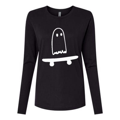 Ghost Skateboard Lazy Halloween Costume Womens Cotton Relaxed Long Sleeve T-Shirt