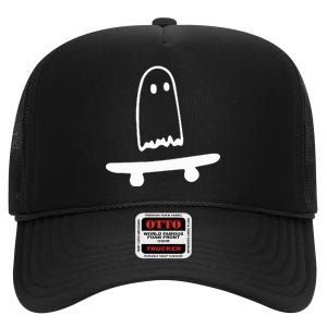 Ghost Skateboard Lazy Halloween Costume High Crown Mesh Back Trucker Hat