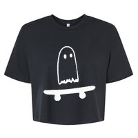 Ghost Skateboard Lazy Halloween Costume Bella+Canvas Jersey Crop Tee