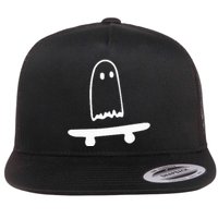 Ghost Skateboard Lazy Halloween Costume Flat Bill Trucker Hat