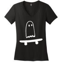 Ghost Skateboard Lazy Halloween Costume Women's V-Neck T-Shirt