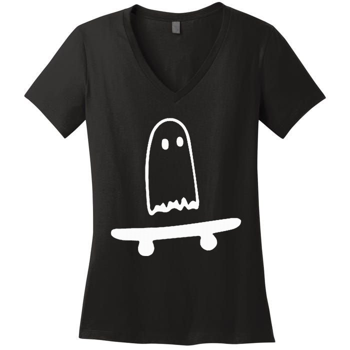 Ghost Skateboard Lazy Halloween Costume Women's V-Neck T-Shirt