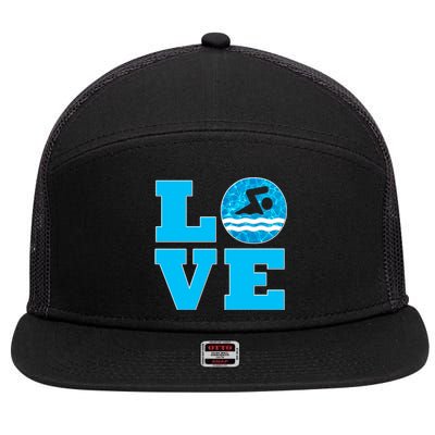 Gift Swim Love For Swimmers & Swimming 7 Panel Mesh Trucker Snapback Hat