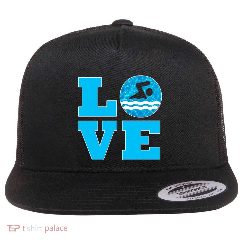 Gift Swim Love For Swimmers & Swimming Flat Bill Trucker Hat