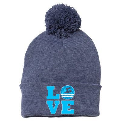 Gift Swim Love For Swimmers & Swimming Pom Pom 12in Knit Beanie