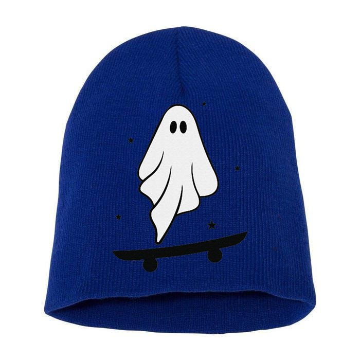 Ghost Skateboard Lazy Halloween Costume Funny Skateboarding Short Acrylic Beanie