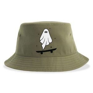 Ghost Skateboard Lazy Halloween Costume Funny Skateboarding Sustainable Bucket Hat