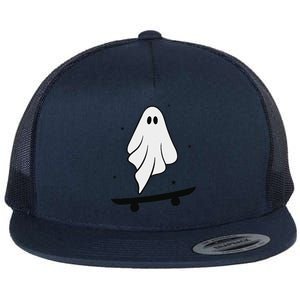 Ghost Skateboard Lazy Halloween Costume Funny Skateboarding Flat Bill Trucker Hat