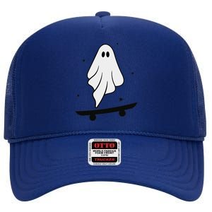 Ghost Skateboard Lazy Halloween Costume Funny Skateboarding High Crown Mesh Back Trucker Hat