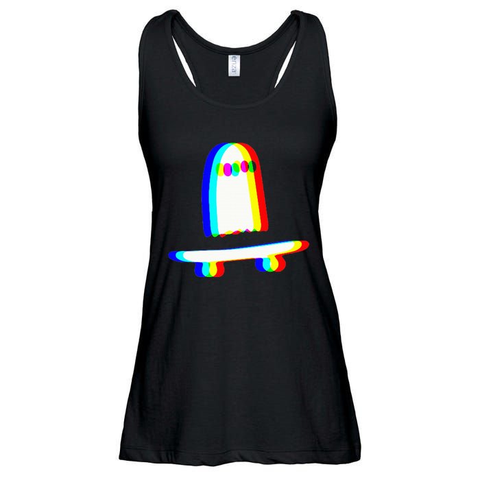 Ghost Skateboard Lazy Halloween Costume Funny Skateboarding Ladies Essential Flowy Tank