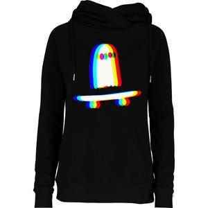 Ghost Skateboard Lazy Halloween Costume Funny Skateboarding Womens Funnel Neck Pullover Hood