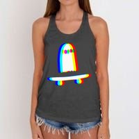 Ghost Skateboard Lazy Halloween Costume Funny Skateboarding Women's Knotted Racerback Tank