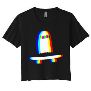 Ghost Skateboard Lazy Halloween Costume Funny Skateboarding Women's Crop Top Tee