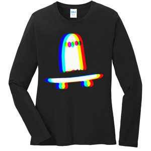 Ghost Skateboard Lazy Halloween Costume Funny Skateboarding Ladies Long Sleeve Shirt