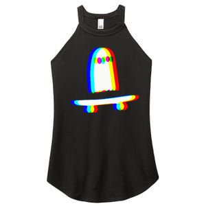 Ghost Skateboard Lazy Halloween Costume Funny Skateboarding Women's Perfect Tri Rocker Tank