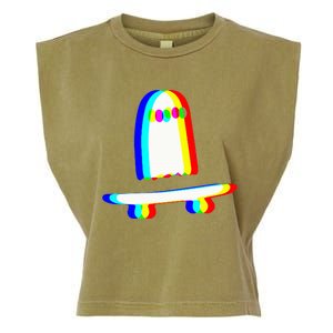 Ghost Skateboard Lazy Halloween Costume Funny Skateboarding Garment-Dyed Women's Muscle Tee