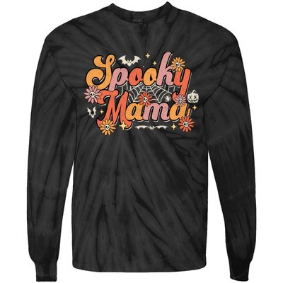 Groovy Spooky Mama Retro Halloween Ghost Witchy Spooky Mom Tie-Dye Long Sleeve Shirt