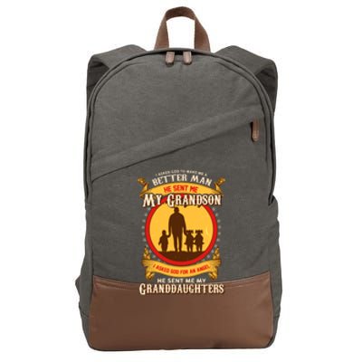 God Sent Me My Grandson And Granddaughters Cotton Canvas Backpack