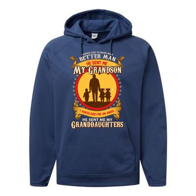 God Sent Me My Grandson And Granddaughters Performance Fleece Hoodie