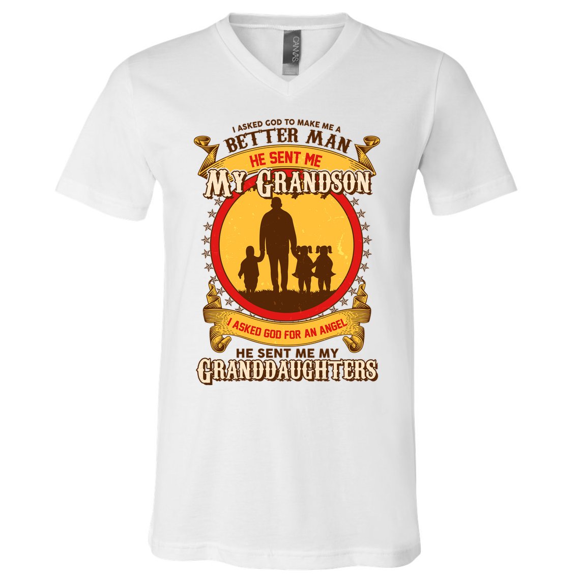 God Sent Me My Grandson And Granddaughters V-Neck T-Shirt