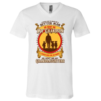 God Sent Me My Grandson And Granddaughters V-Neck T-Shirt