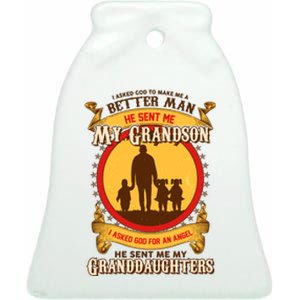 God Sent Me My Grandson And Granddaughters Ceramic Bell Ornament