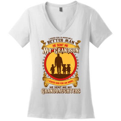 God Sent Me My Grandson And Granddaughters Women's V-Neck T-Shirt