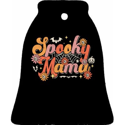 Groovy Spooky Mama Retro Halloween Ghost Witchy Spooky Mom Ceramic Bell Ornament