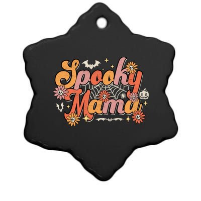 Groovy Spooky Mama Retro Halloween Ghost Witchy Spooky Mom Ceramic Star Ornament