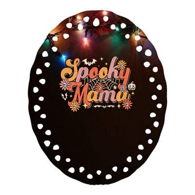 Groovy Spooky Mama Retro Halloween Ghost Witchy Spooky Mom Ceramic Oval Ornament