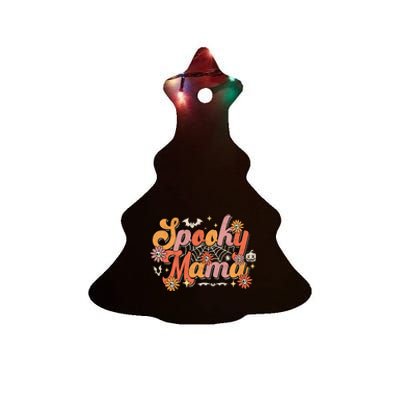 Groovy Spooky Mama Retro Halloween Ghost Witchy Spooky Mom Ceramic Tree Ornament