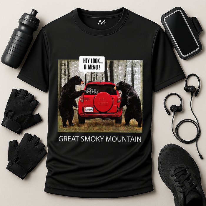 Great Smoky Mountain Bears Hey Look A Menu Cooling Performance Crew T-Shirt