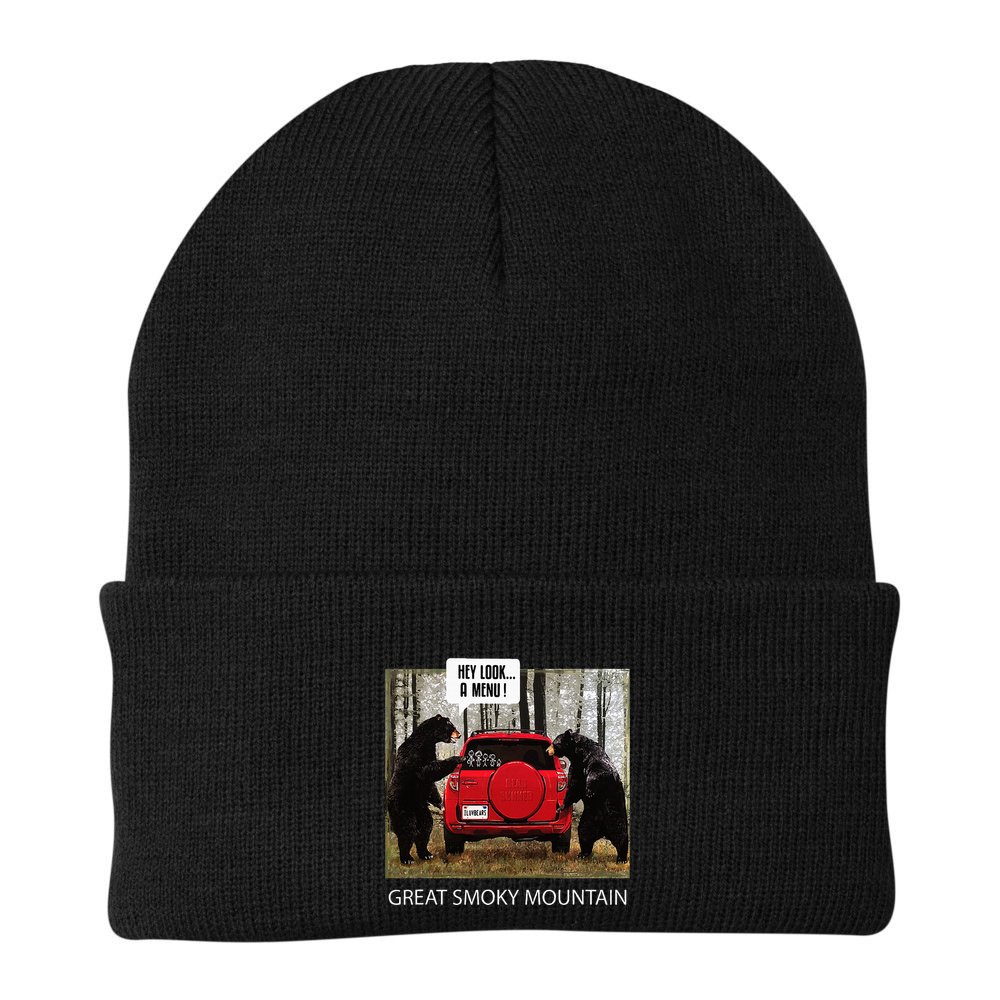 Great Smoky Mountain Bears Hey Look A Menu Beanie