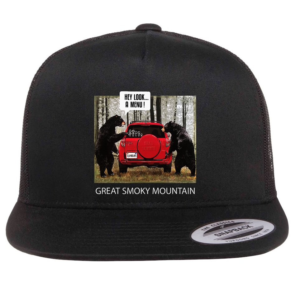 Great Smoky Mountain Bears Hey Look A Menu Flat Bill Trucker Hat