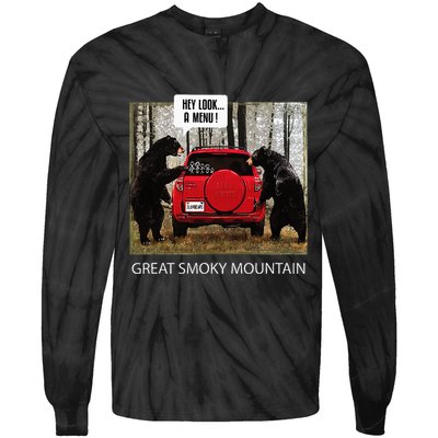 Great Smoky Mountain Bears Hey Look A Menu Tie-Dye Long Sleeve Shirt