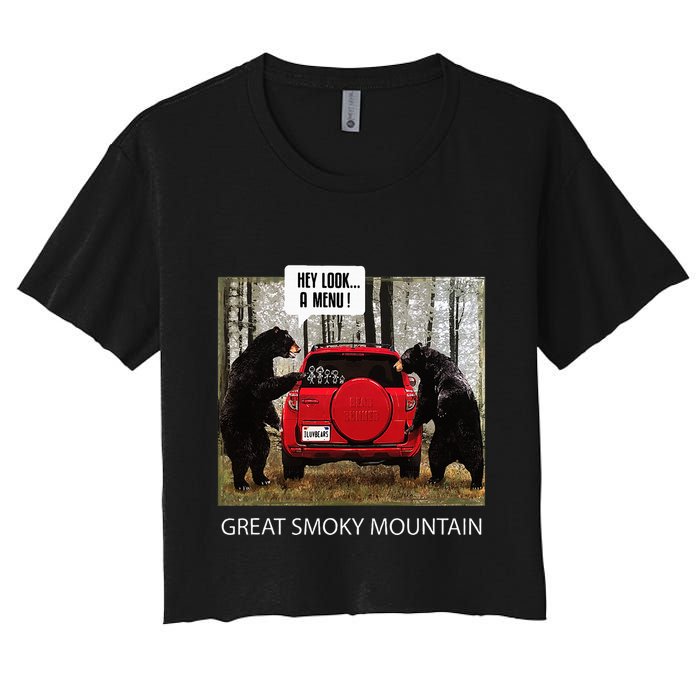 Great Smoky Mountain Bears Hey Look A Menu Women's Crop Top Tee