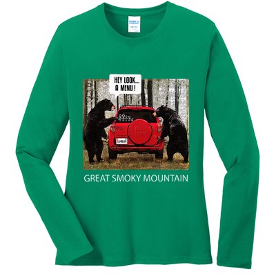 Great Smoky Mountain Bears Hey Look A Menu Ladies Long Sleeve Shirt
