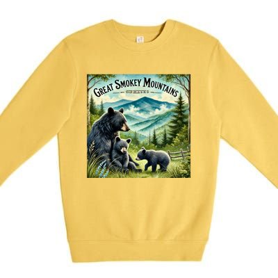 Great Smokey Mountains Black Bear Mother And Cub Premium Crewneck Sweatshirt