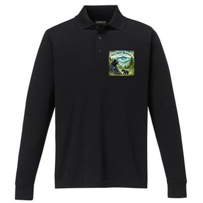 Great Smokey Mountains Black Bear Mother And Cub Performance Long Sleeve Polo