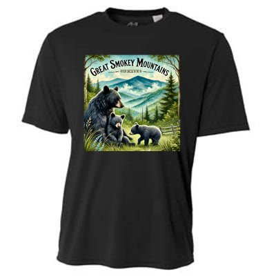 Great Smokey Mountains Black Bear Mother And Cub Cooling Performance Crew T-Shirt