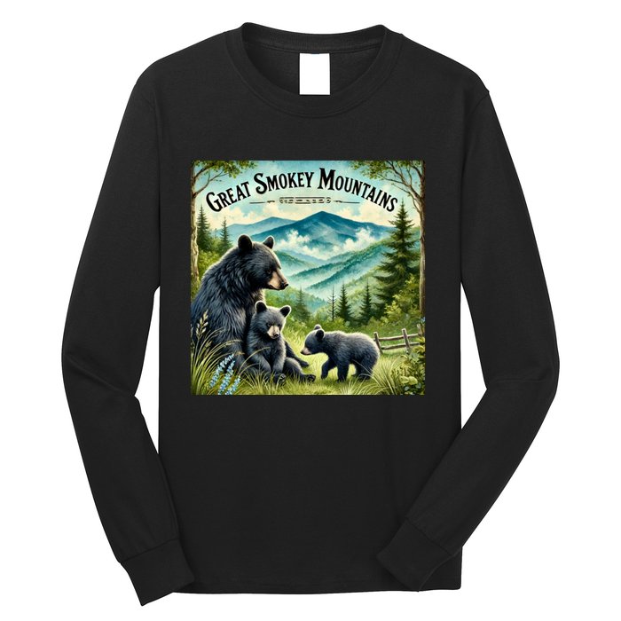 Great Smokey Mountains Black Bear Mother And Cub Long Sleeve Shirt