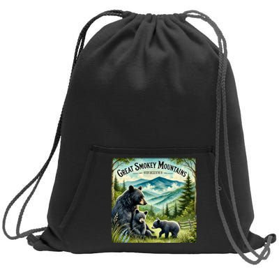 Great Smokey Mountains Black Bear Mother And Cub Sweatshirt Cinch Pack Bag