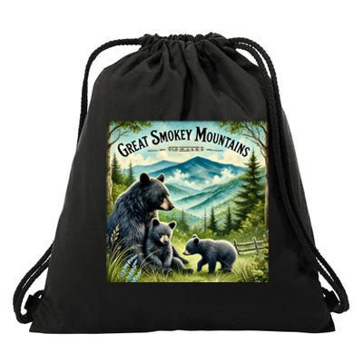 Great Smokey Mountains Black Bear Mother And Cub Drawstring Bag