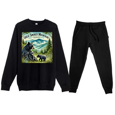 Great Smokey Mountains Black Bear Mother And Cub Premium Crewneck Sweatsuit Set