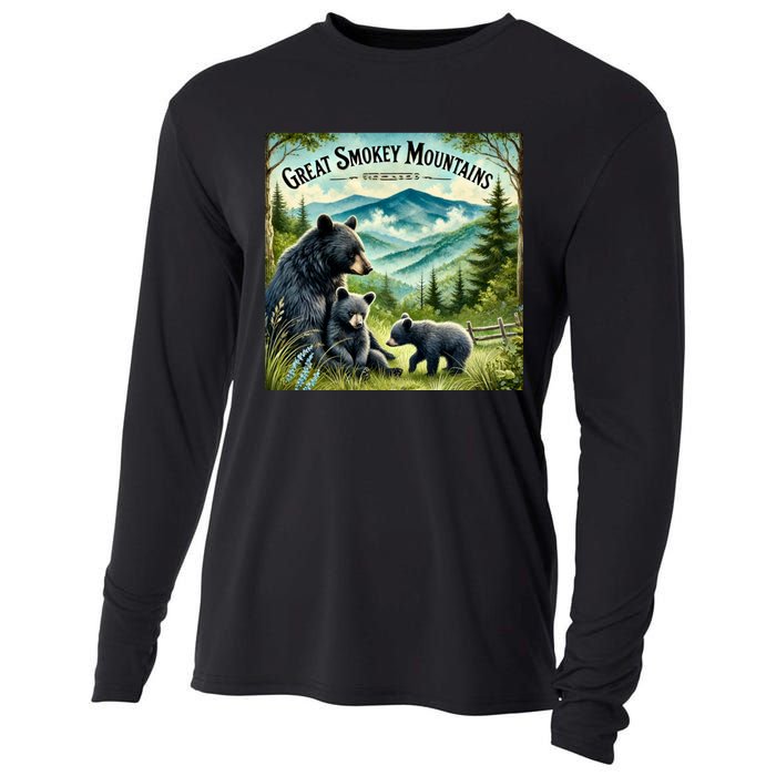 Great Smokey Mountains Black Bear Mother And Cub Cooling Performance Long Sleeve Crew