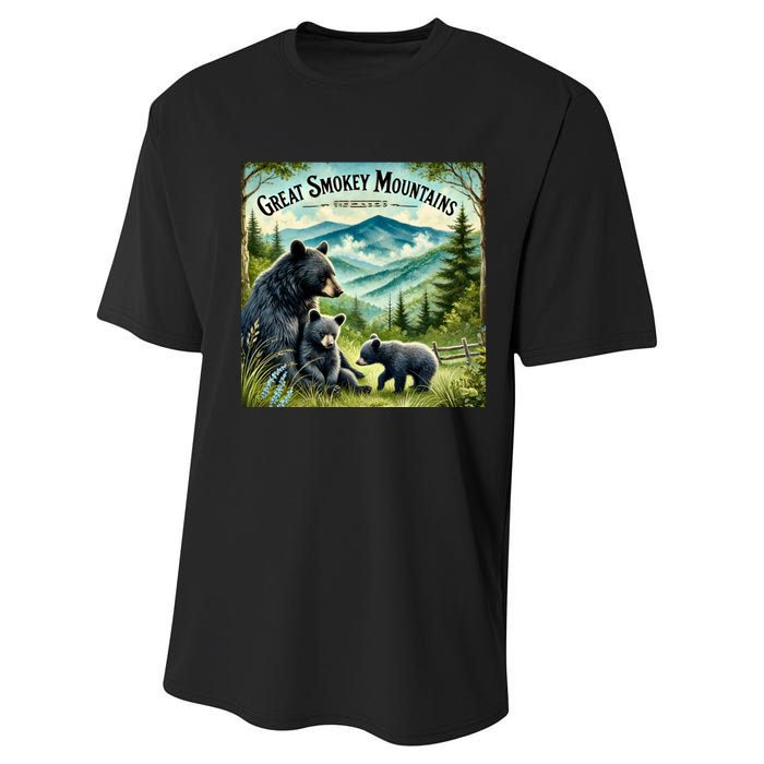 Great Smokey Mountains Black Bear Mother And Cub Performance Sprint T-Shirt